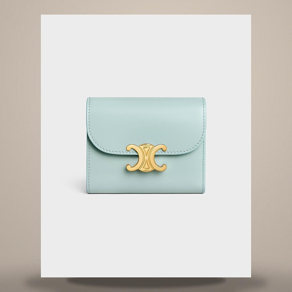 CELINE Shiny Calfskin Triomphe Small Flap Card Wallet Dirty Pink