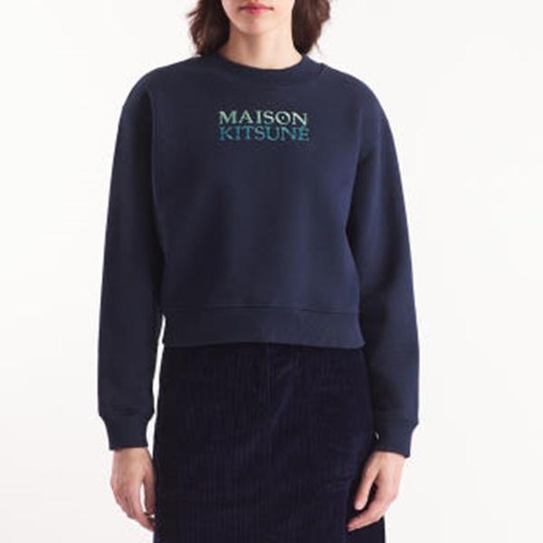 Maison Kitsune Gradient Fleece Boxy Cropped Sweatshirt Navy NW00309KM0326