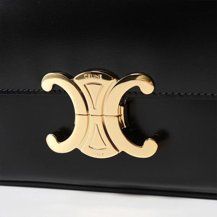 CELINE Triomphe Black Leather Shoulder Bag