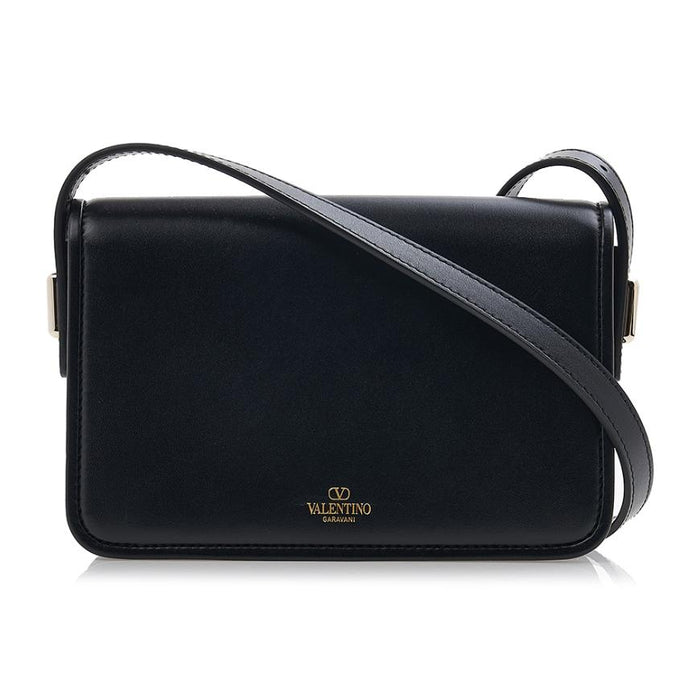 VALENTINO V-Logo Leather Shoulder Bag Black Women’s