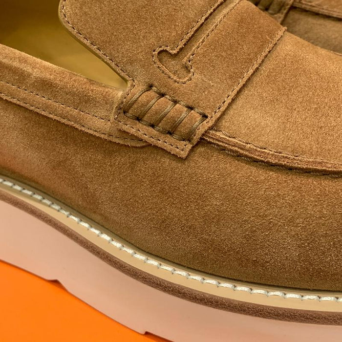 HERMES Men’s Suede Calfskin Chris Loafers Brown