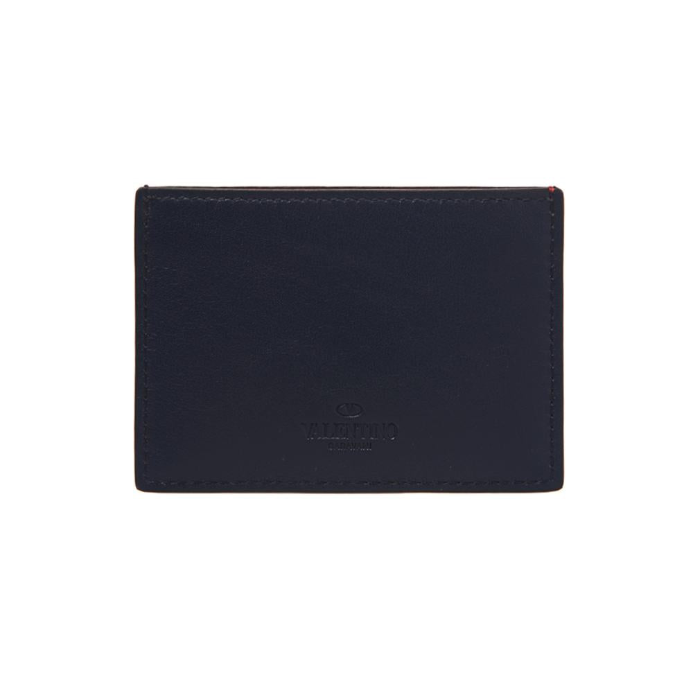 VALENTINO 15th Anniversary Logo Two-Tone Red Navy Leather Card Holder