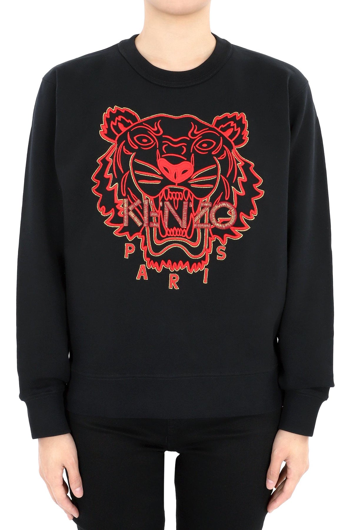 KENZO Red Tiger Embroidered Black Sweatshirt for Women 2SW824 CMB 99