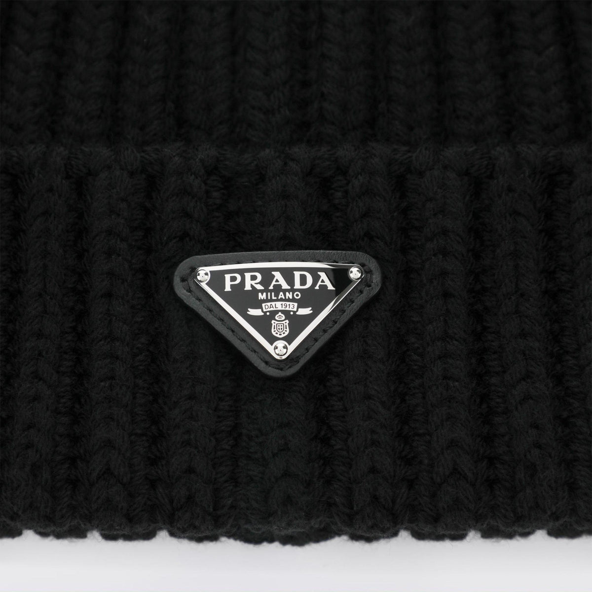 PRADA Wool Knit Beanie Black Mens Hat