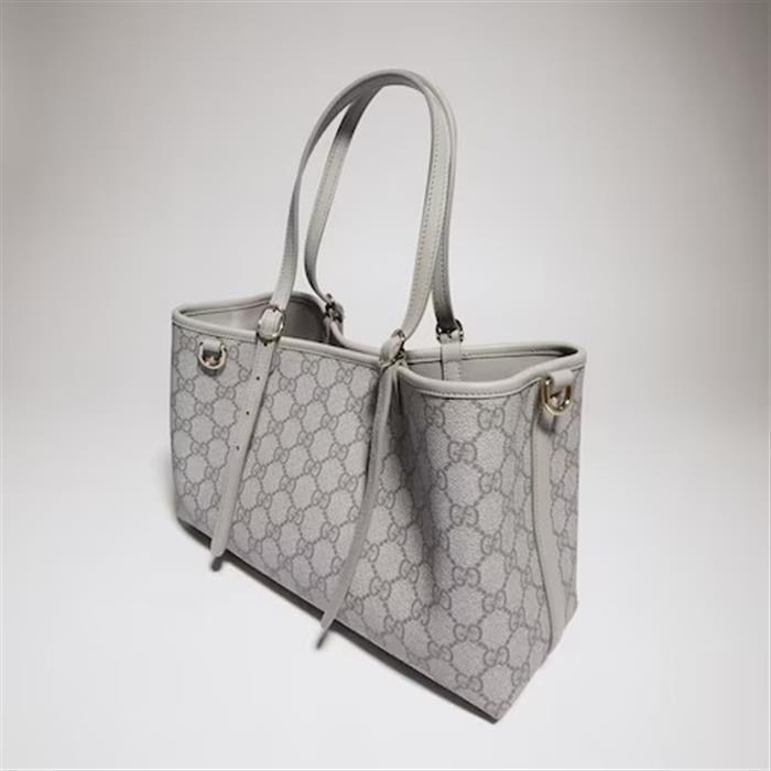 GUCCI GG Emblem Small Tote Bag Gray Leather Shoulder Bag