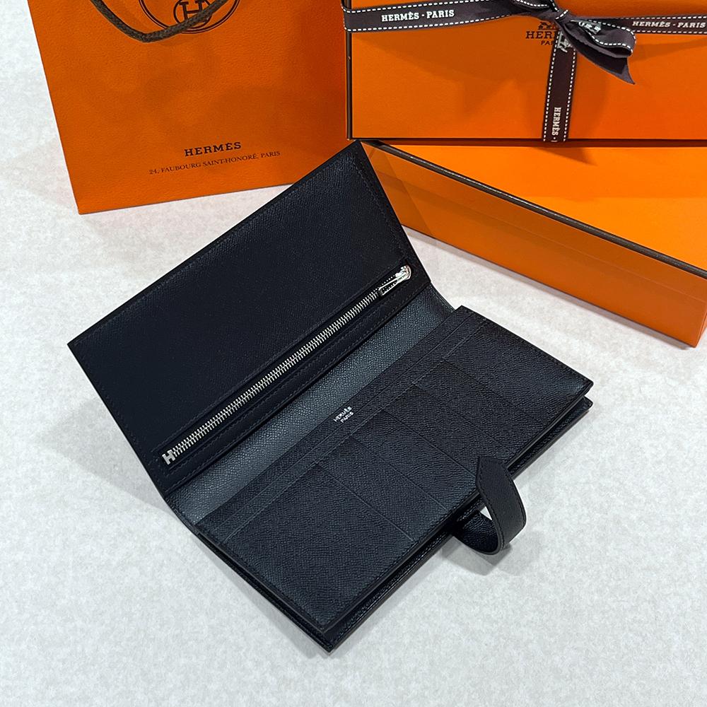 HERMES So Black Epsom Leather Bearn Long Wallet Unisex