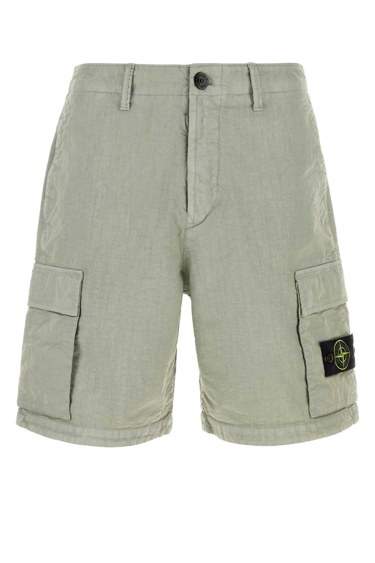 STONE ISLAND Green Cotton Drawstring Cargo Shorts