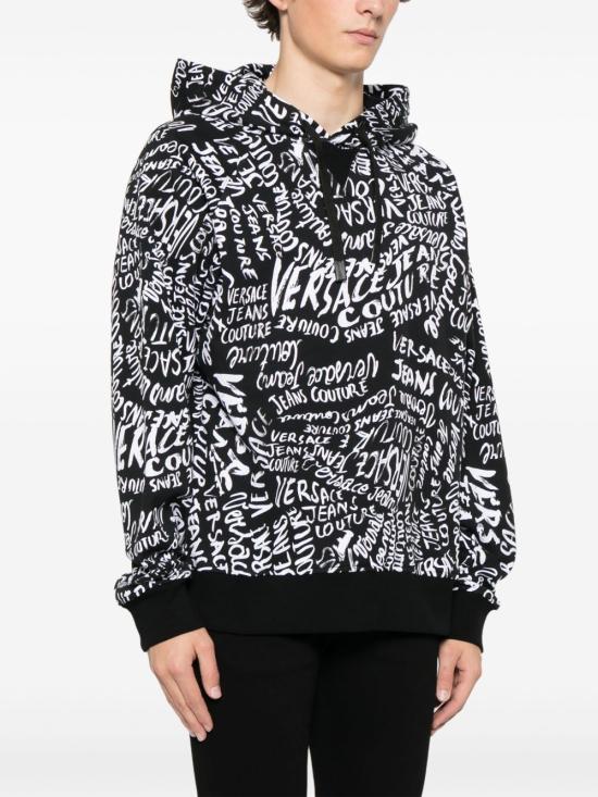 Versace Logo Hoodie Sweatshirt for Women 78GAI331 FS186 L01 BLACK WHITE DOM