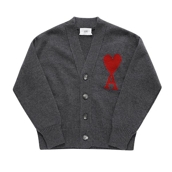 AMI Big Heart Logo Intarsia V-Neck Cardigan Unisex
