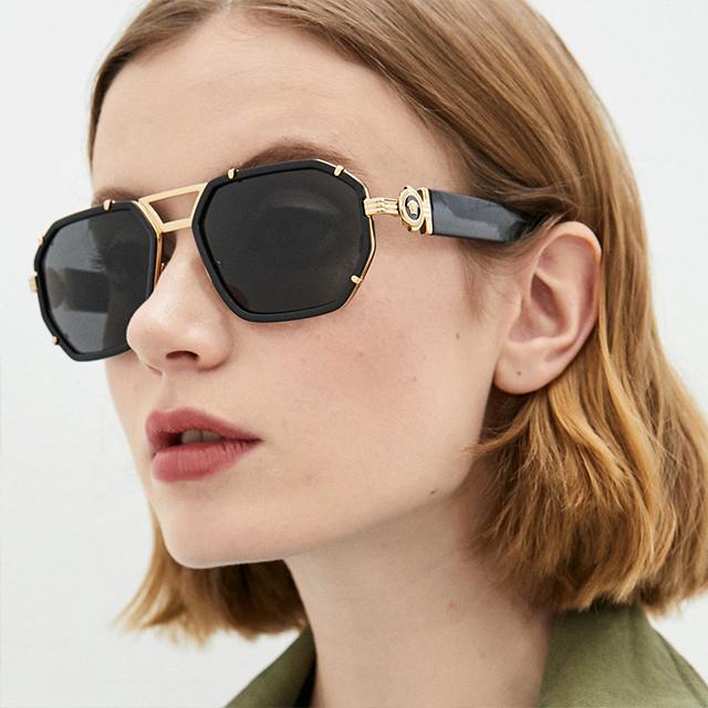 Versace Black Two-Bridge Medusa Gold-Trim Unisex Sunglasses VE2228 1002 87