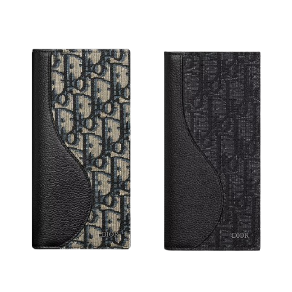 DIOR Oblique Saddle Bifold Long Wallet Beige Black Unisex