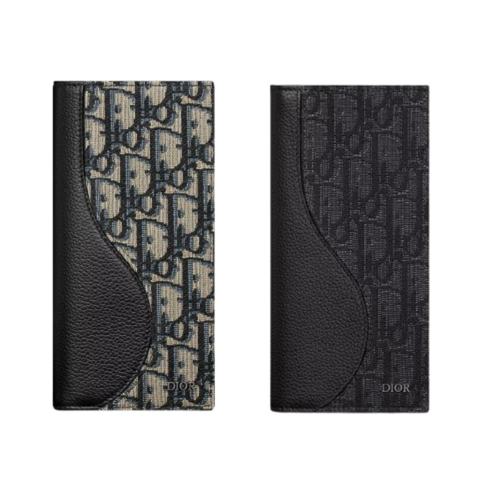 DIOR Oblique Saddle Bifold Long Wallet Beige Black Unisex