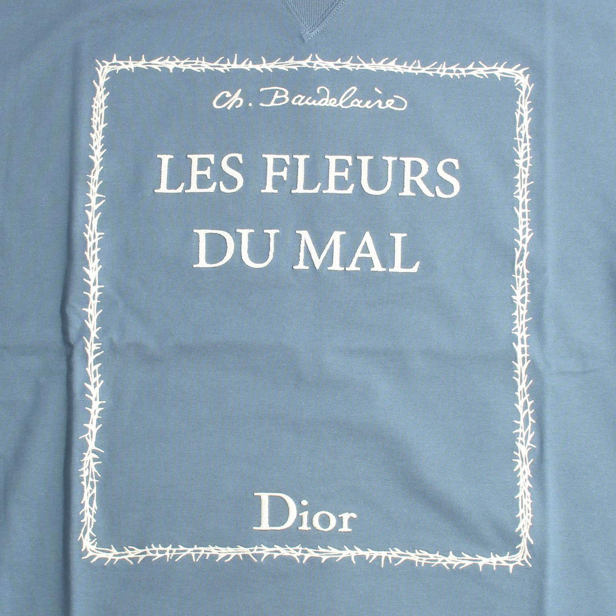 DIOR MEN Blue Short Sleeve T-Shirt with Embroidered Book Cover Logo