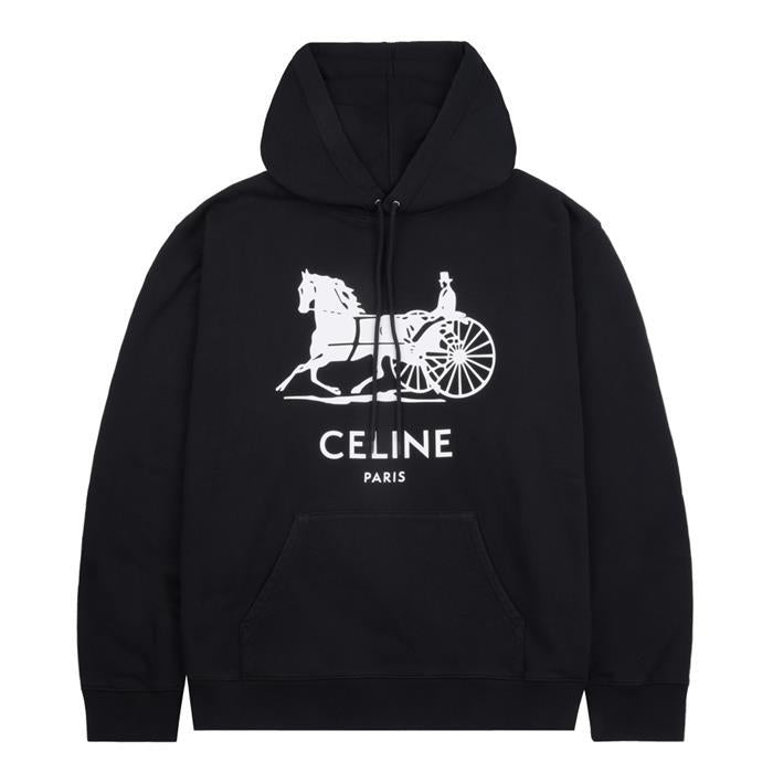 CELINE Fleece Cotton Hooded T-Shirt