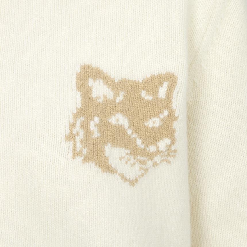 Maison Kitsune Fox Head Wool Cardigan Women Gray NW00509 KM0329 0395