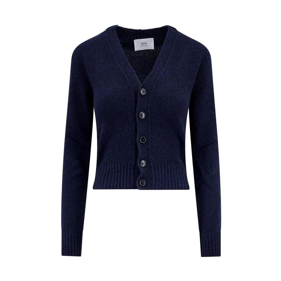 AMI Tonal Heart Logo Navy Cardigan