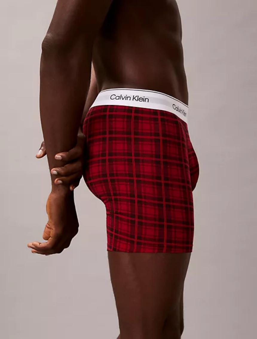 Calvin Klein Men’s Long Trunks Holiday Limited Edition Red Check Cotton
