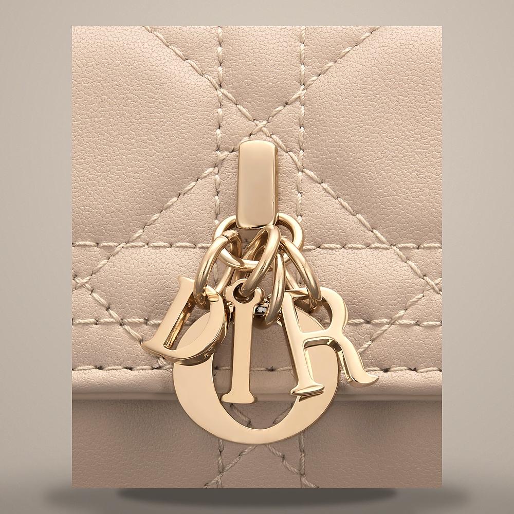 DIOR My Dior Aster Powder Beige Cannage Lambskin Key Case Keyring S0983ONMJ M51U