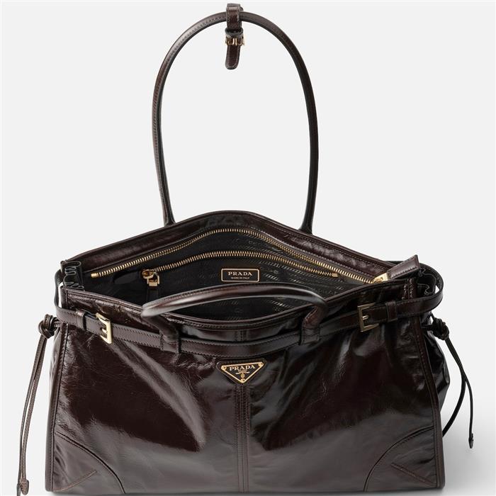 PRADA Bony Large Leather Shoulder Bag Handbag Black
