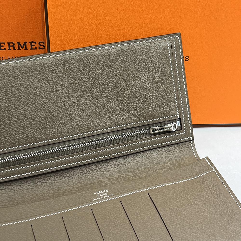 HERMES Epsom Calfskin Citizen Twill Long Wallet Etoupe Horse Lining