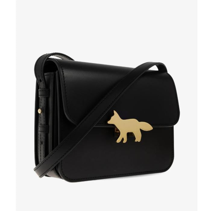 Maison Kitsune Black Leather Edi Shoulder Crossbody Bag