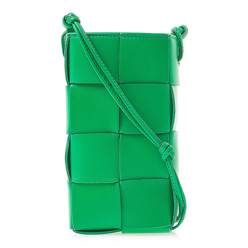 Bottega Veneta Cassette Phone Pouch Crossbody Bag Green Leather