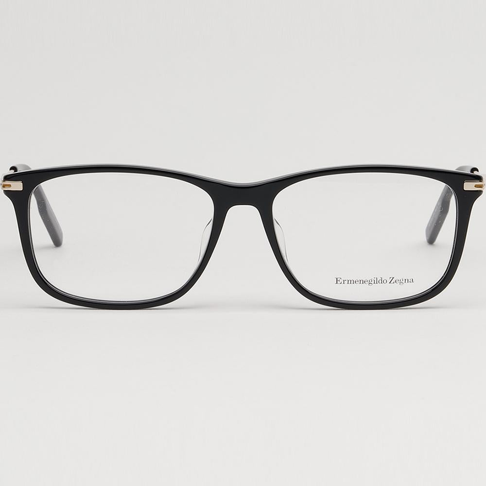 Zegna Black Square Acetate Eyeglass Frames Asian Fit Unisex EZ5233D 01A