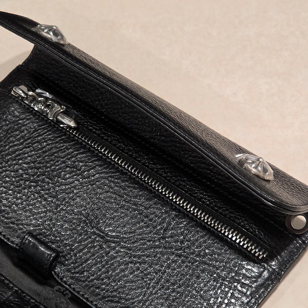 Chrome Hearts Black Leather Wave Wallet Long Zip Wallet Unisex