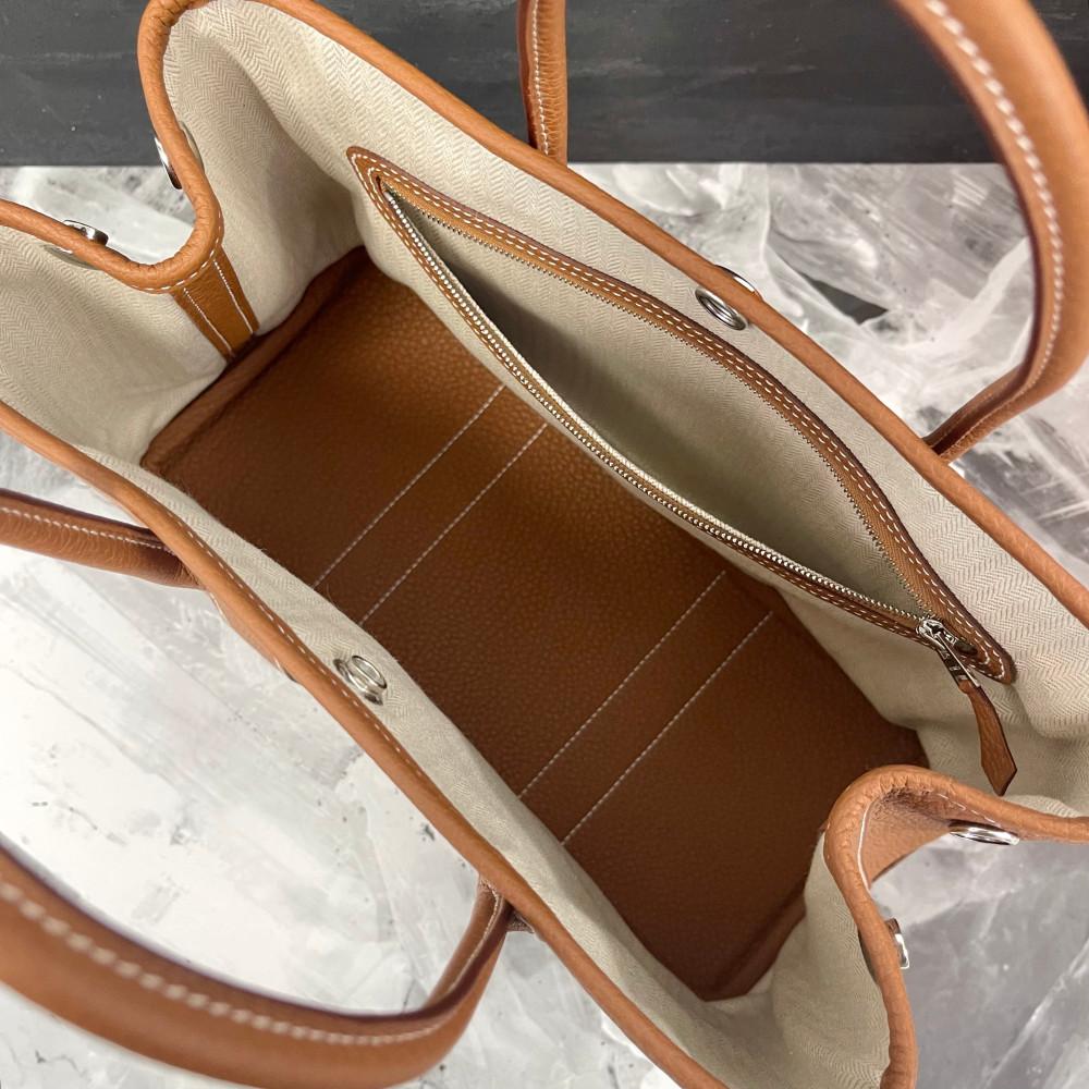 HERMES Garden Party 30 Negonda Gold Leather Tote Bag Palladium Hardware