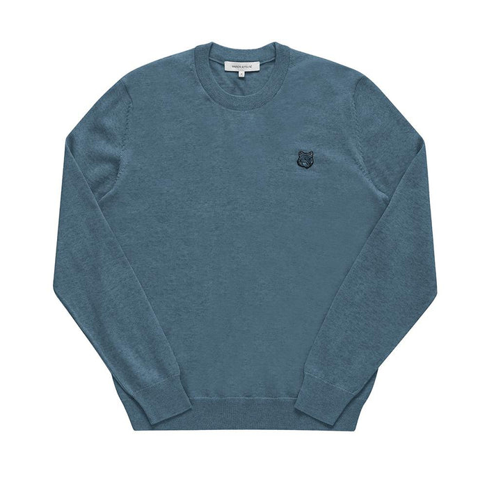 Maison Kitsune Men’s Round Neck Knit Sweater Navy Wool