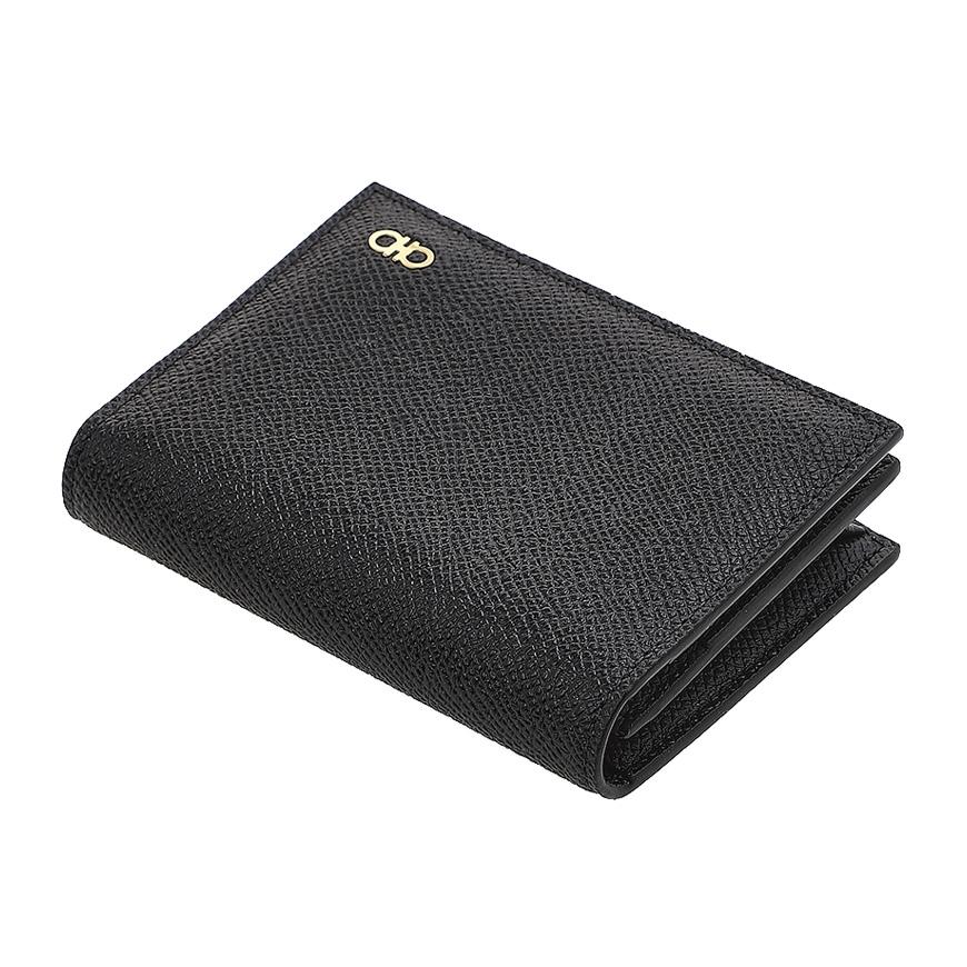 Ferragamo Gancini Card Holder Unisex Leather Wallet 1665 NERO 0784673