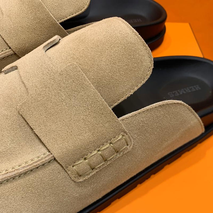 HERMES Men’s Suede Calfskin Beige Go Mule Sandals