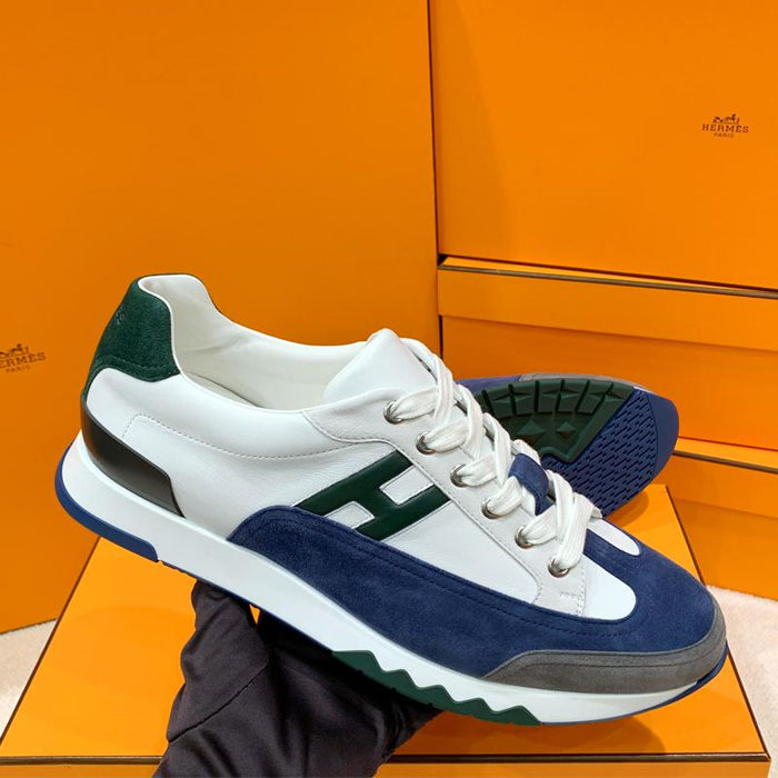 HERMES Trail Sneakers Calfskin White Navy Low Top Men