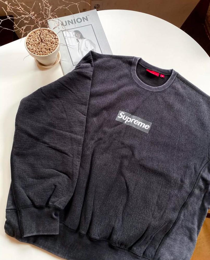Supreme Washed Box Logo Crewneck Sweatshirt Black Unisex