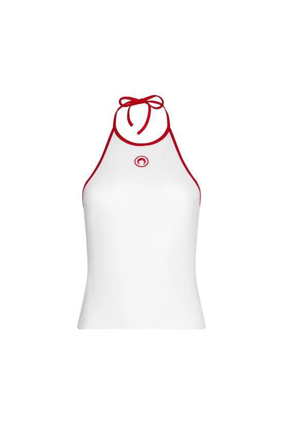 Marine Serre White Red Cotton Sleeveless T-Shirt