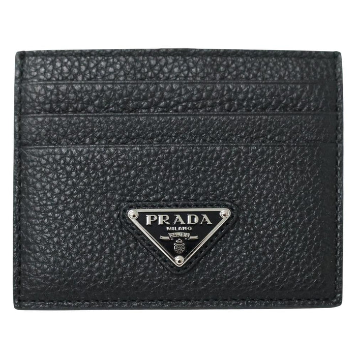 PRADA Men's Leather Triangle Logo Card Holder