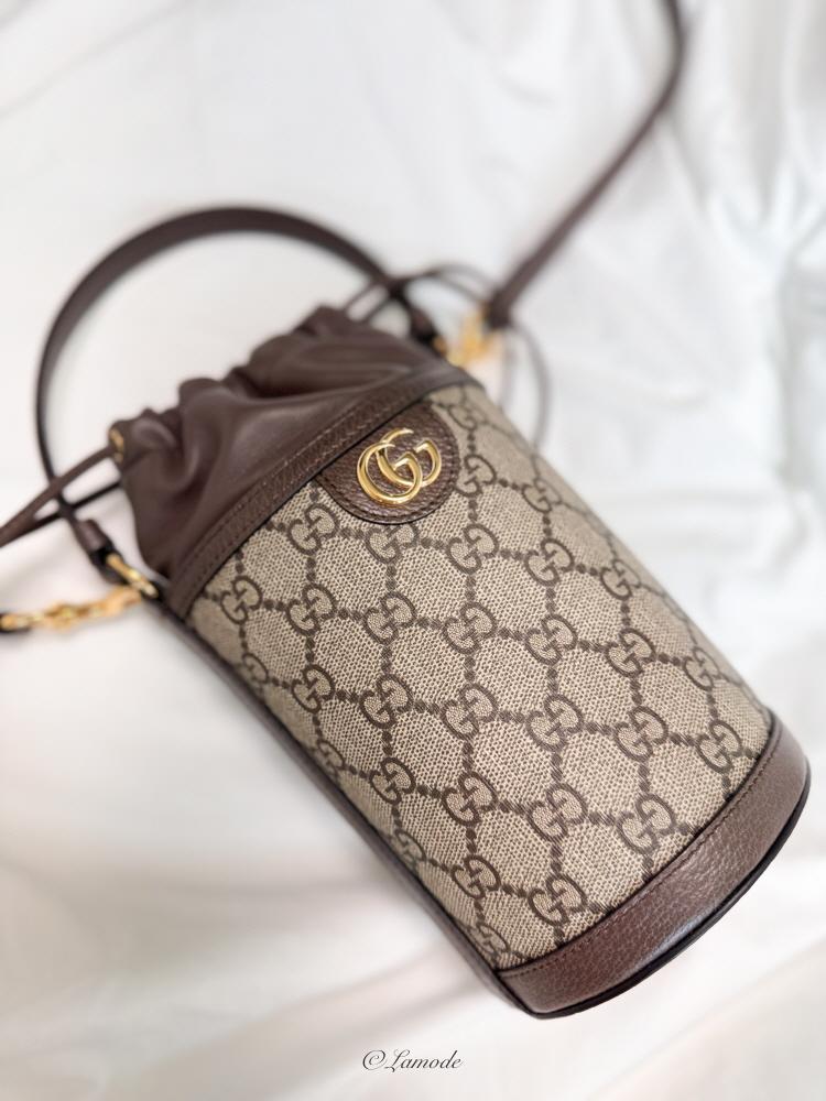 GUCCI Ophidia Mini Bucket Bag Brown GG Canvas Leather Shoulder Bag