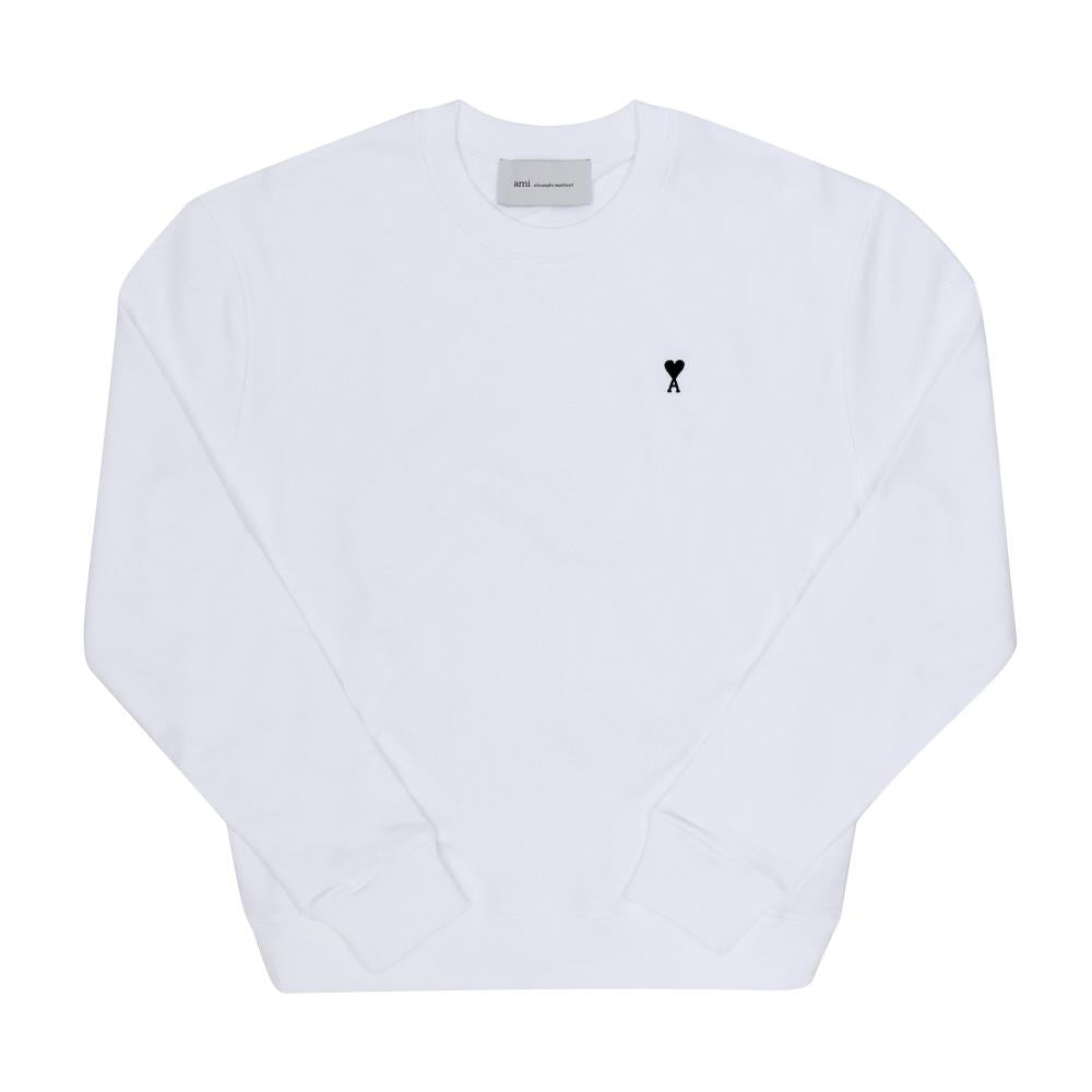 AMI Small Heart Logo Crewneck Sweatshirt Men White Cotton