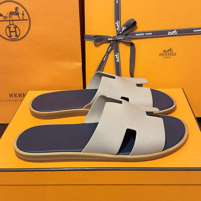 HERMES Izmir Epsom Calfskin Sandals Light Beige Dark Gray Men