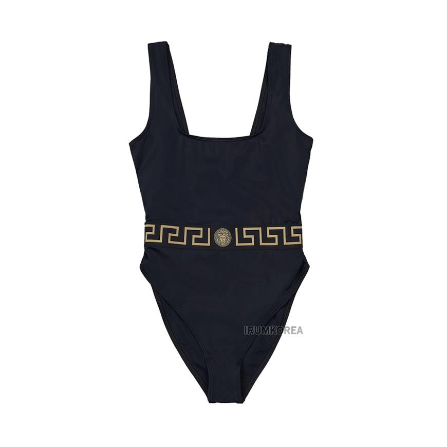Versace Womens Sleeveless One-Piece Swimsuit Black