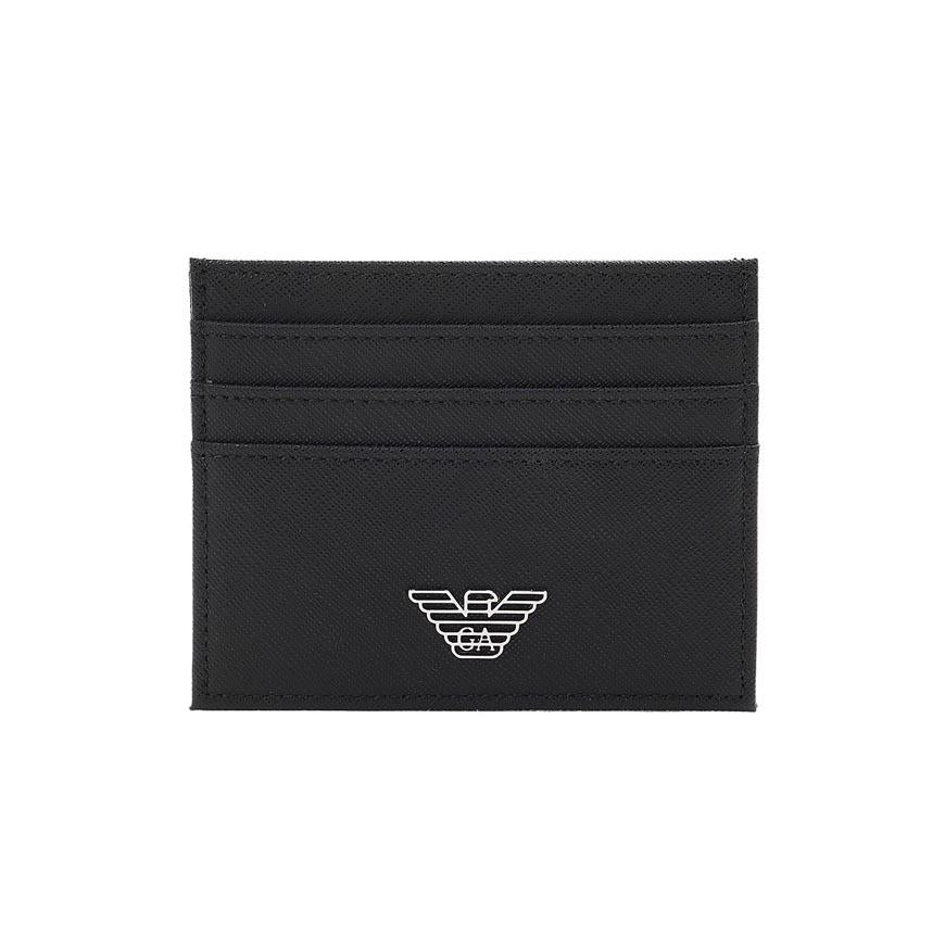 Emporio Armani Men’s Logo Leather Card Holder Wallet Navy