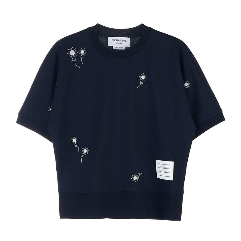 THOM BROWNE Women’s Oversized Floral Dolman T-Shirt Navy Cotton