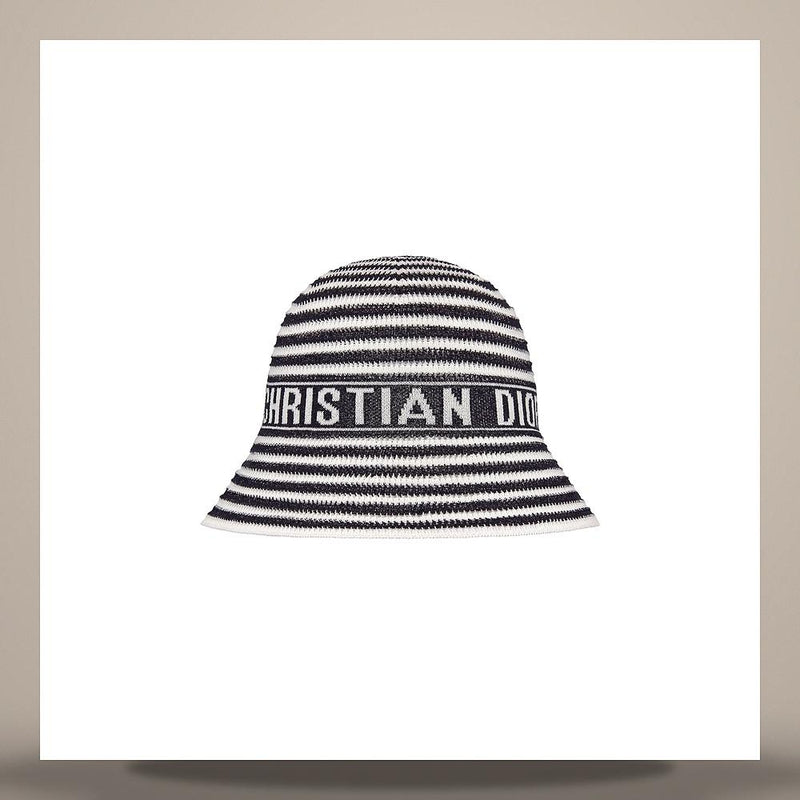 DIOR Navy Blue White Cotton Blend Knit Dioriviera DTulipe Cloche Cap