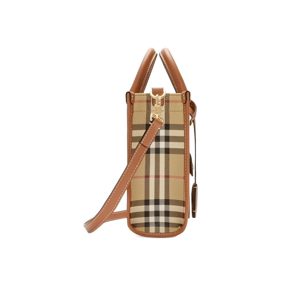 BURBERRY Mini Freya Vintage Check Tote Crossbody Bag Briar Brown 8109793