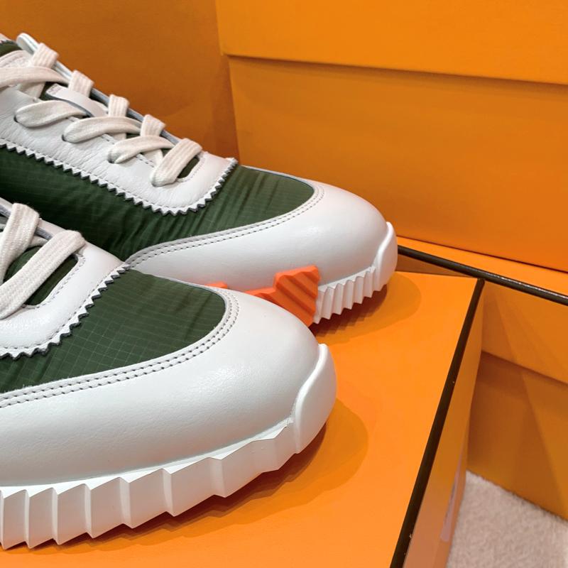 HERMES Men Bouncing Ripstop Fabric Calfskin Khaki H Two-Tone Sneakers