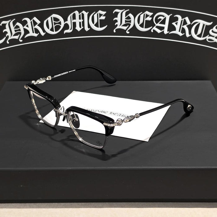 Chrome Hearts Black Silver Half-Rim Unisex Eyeglasses