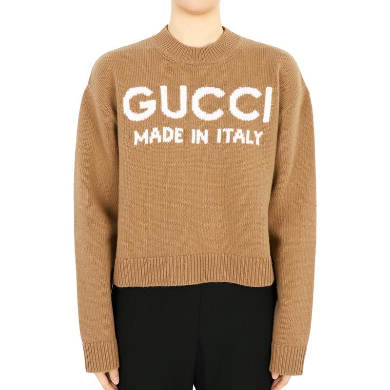 GUCCI Women’s Logo Intarsia Wool Sweater Beige