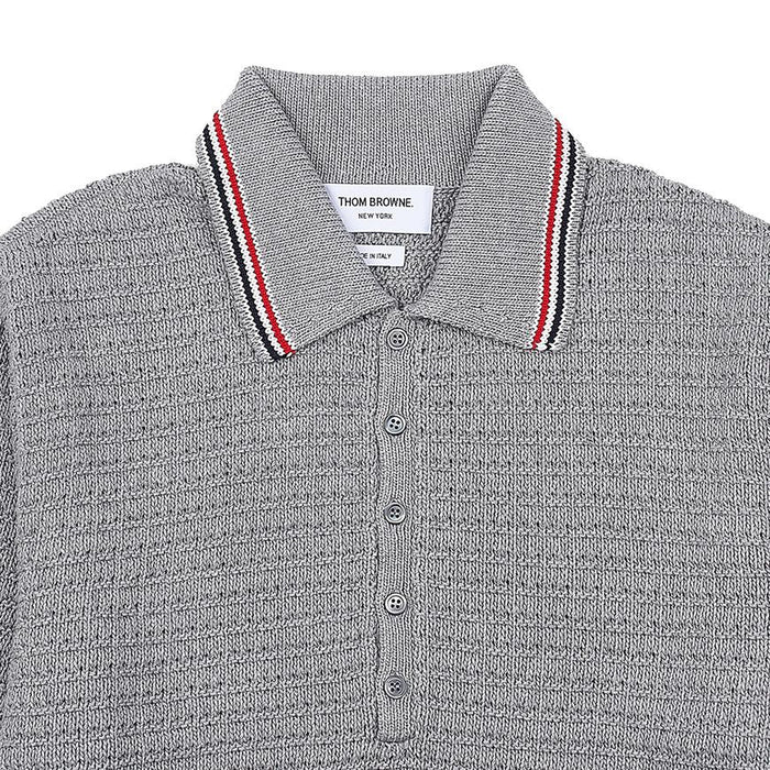 THOM BROWNE Textured Stitch Polo Shirt Men’s Gray Cotton
