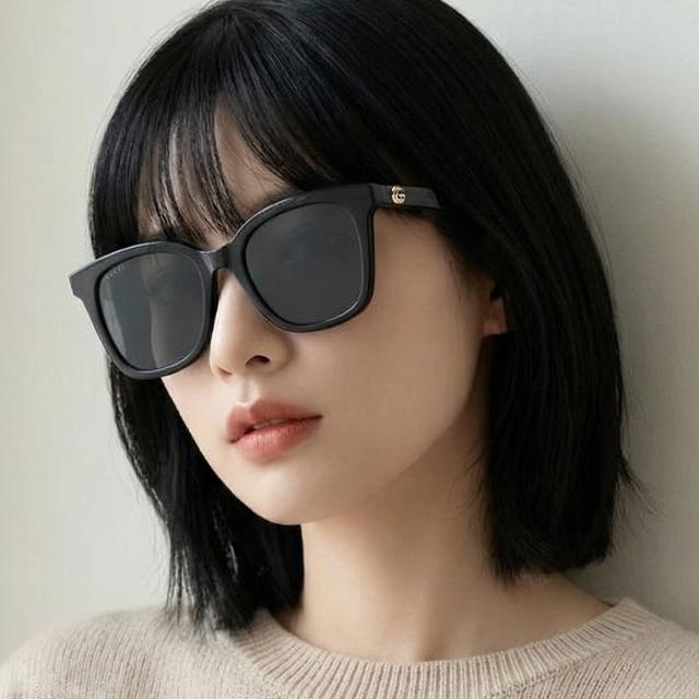 GUCCI Black Rectangular Acetate Asian Fit Sunglasses