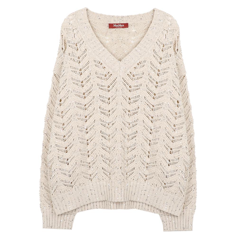 Max Mara Studio Mastfelino Cotton Yarn Sequin V-Neck Sweater MSTFELINO 002